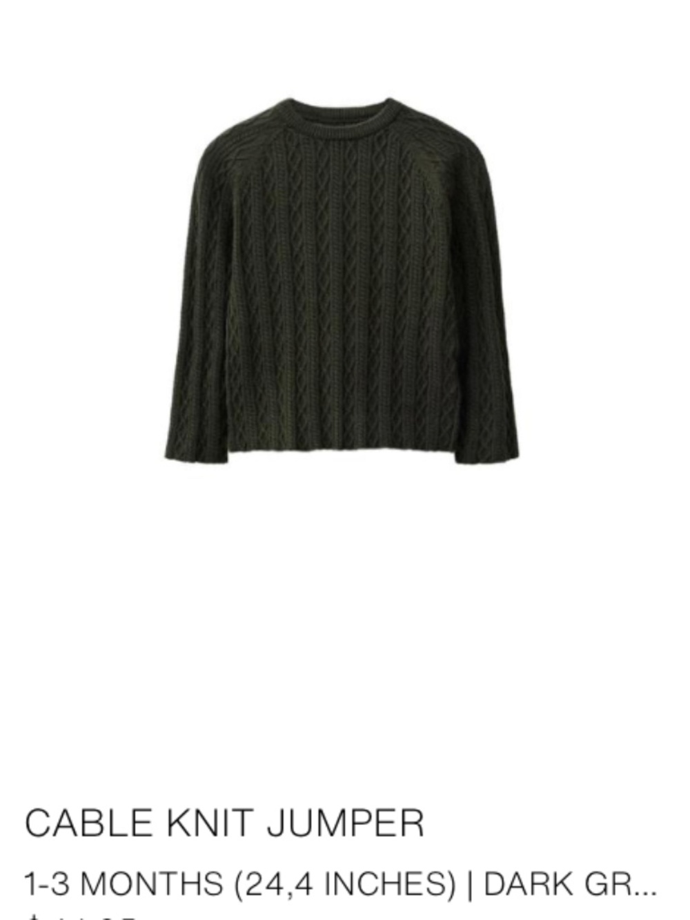 ZARA Baby Cable Knit Sweater & Leggings Set – 1–3M – Dark Green